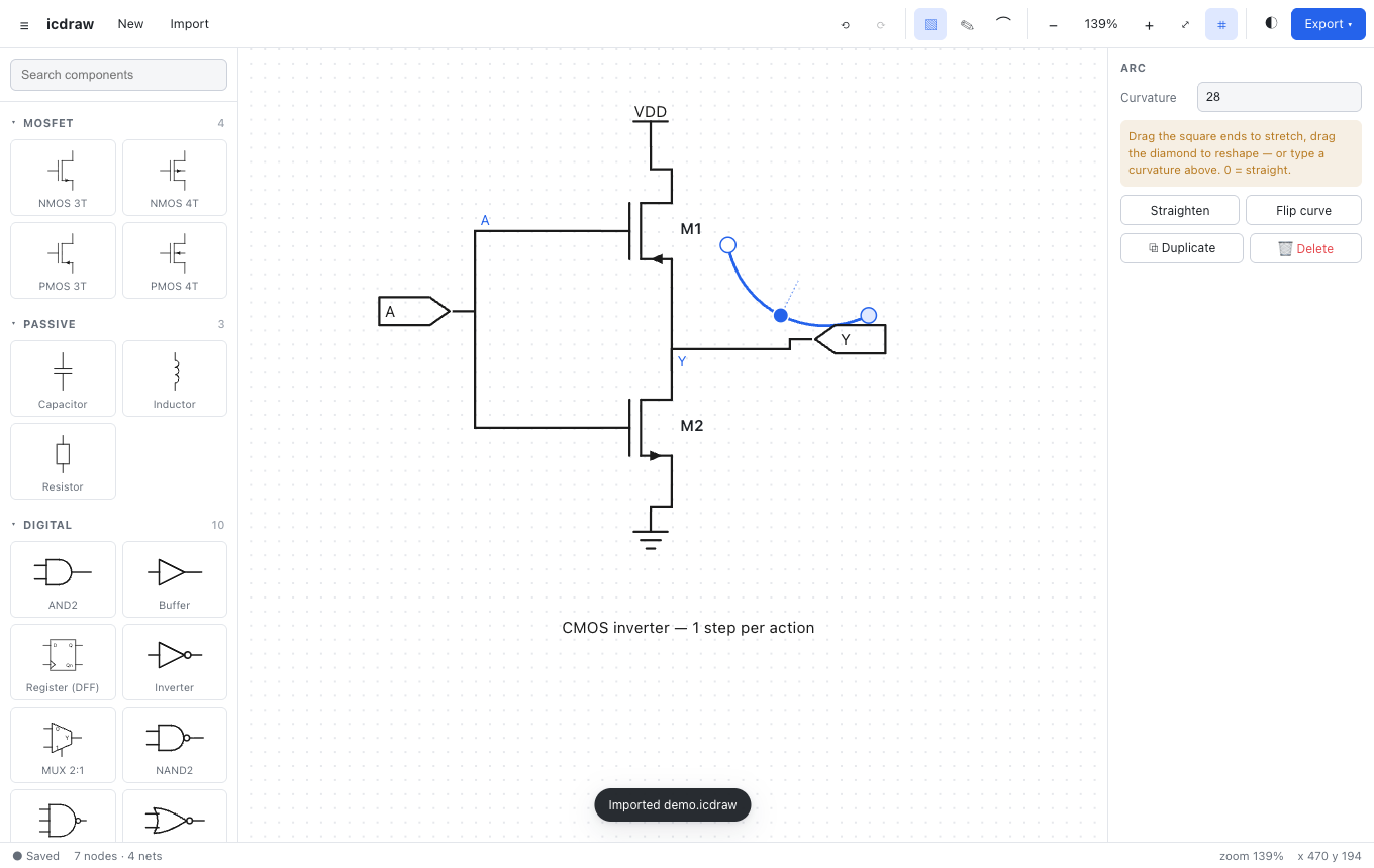 icdraw 弧形工具