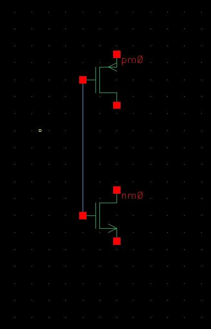 Cadence schematic 中放置的 PMOS、NMOS 及连接线